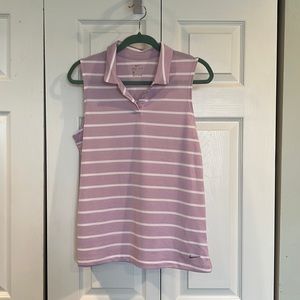 Nike orchid and white stripe sleeveless golf shirt